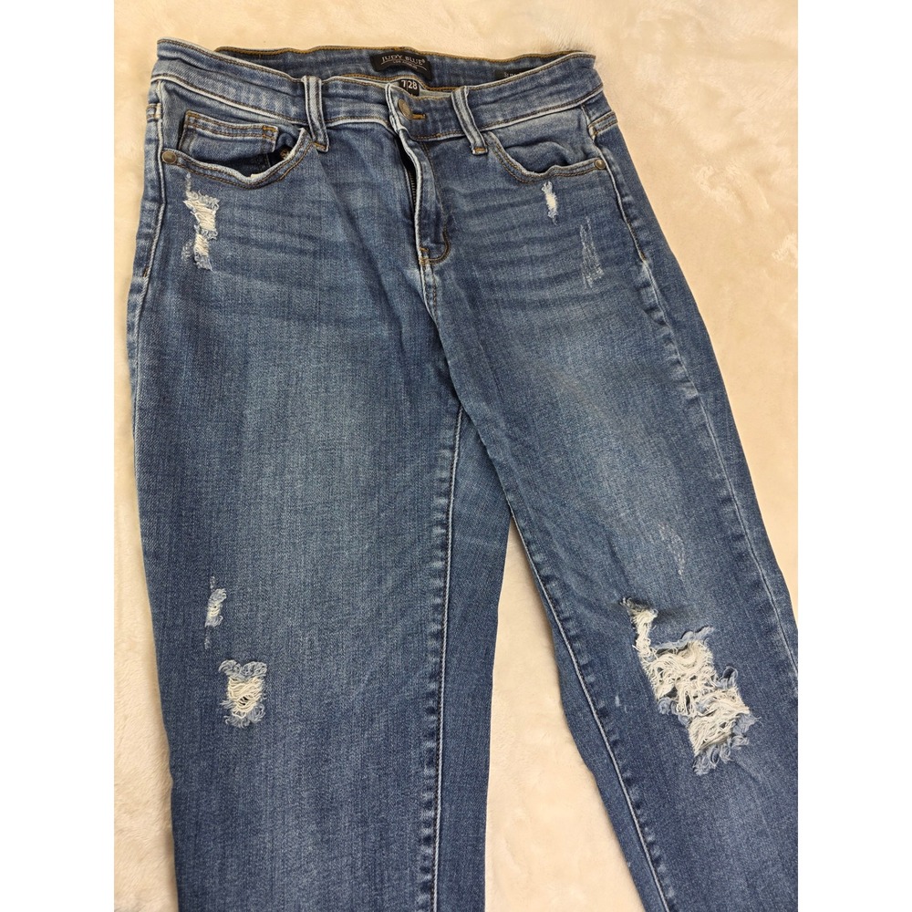 Judy Blue Distressed Slim Fit Jeans Women Size 7 28 Blue Denim‎
